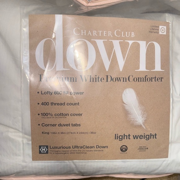 NIP Charter Club - White Down Lightweight Comforter, King - Picture 7 of 11